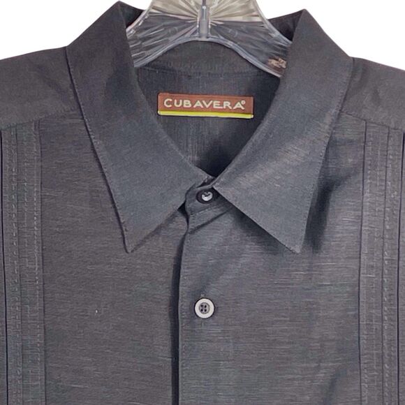 CUBAVERA Men's Linen Blend No Pocket Guayabera Shirt Size Large Black - Picture 6 of 16
